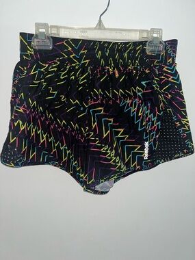 Reebok Black Shorts with Neon Blue, Yellow & Pink Zigzag Print